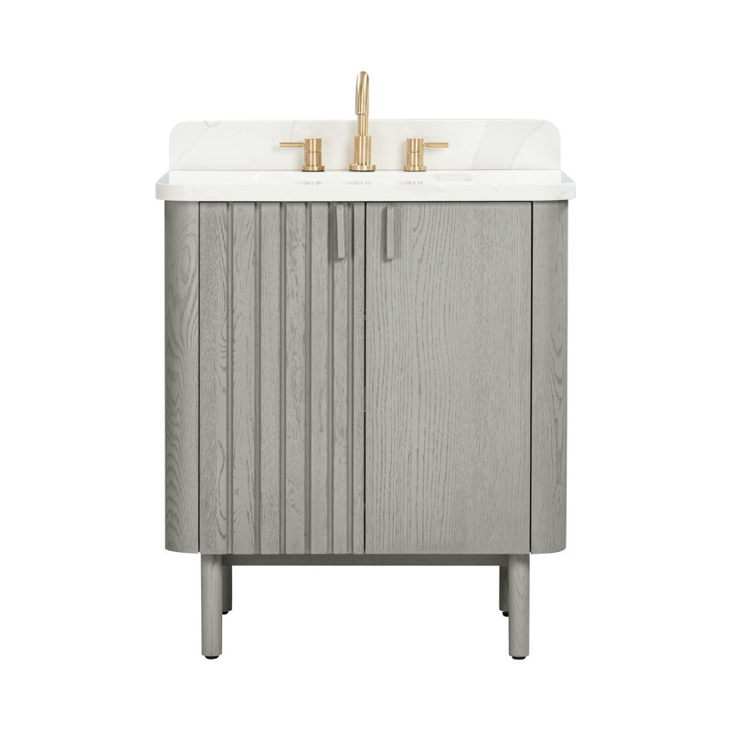 Meuble-lavabo sur pied simple 30 po avec plateau en quartz Blakely, Gris, Or
