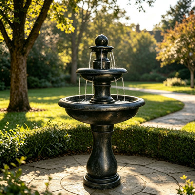 Fontaine d'extérieur en béton en cascade extérieure à 3 niveaux, fontaine d'intérieur autoportante avec pompe, fontaine de jardin pour terrasse, cour, pelouse et décoration extérieure