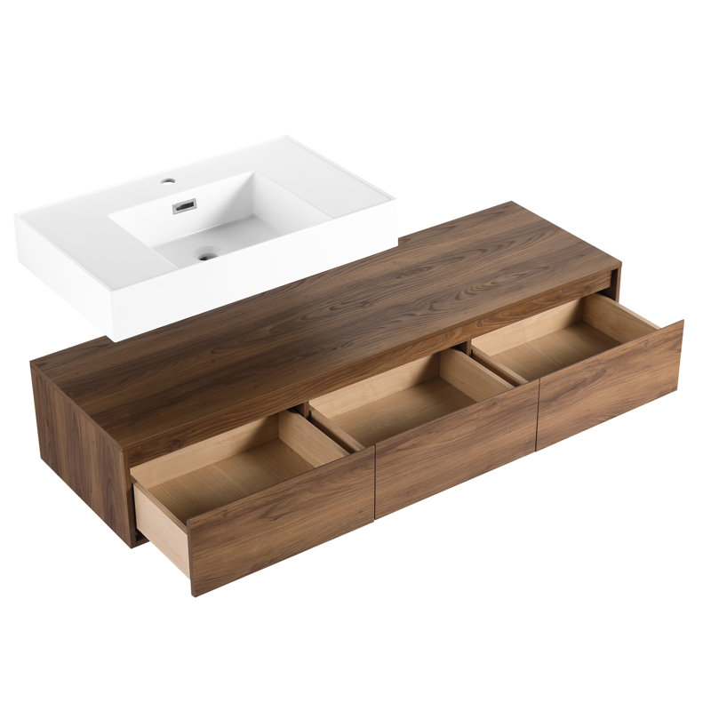 Meuble-lavabo moderne en résine, lavabo à économie d'espace 18,23 po Large, luxueux