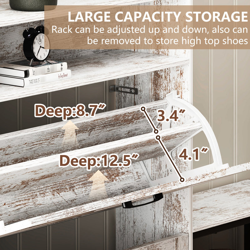 Porte-chaussures d'entrée: blanc, rustique avec grande capacité et tiroirs personnalisables - Rangement blanc pour couloir