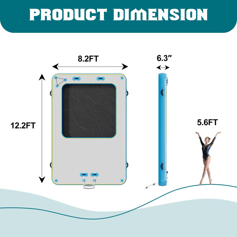 AMERLIFE Inflatable Floating Dock, Non-Slip Air Dock Platform loating Island Raft with Rope Ladder and Water Zone for Pool Lake Beach Ocean (12*8FT)