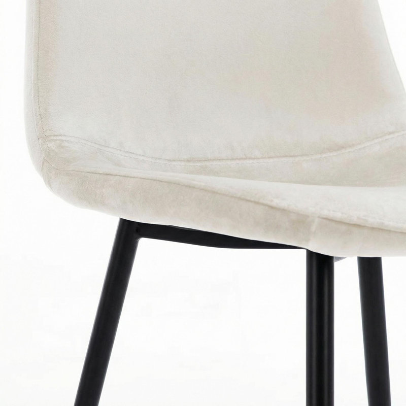 Set Of 4 Velvet Upholstered Dining Chairs With Black Metal Legs, Beige
