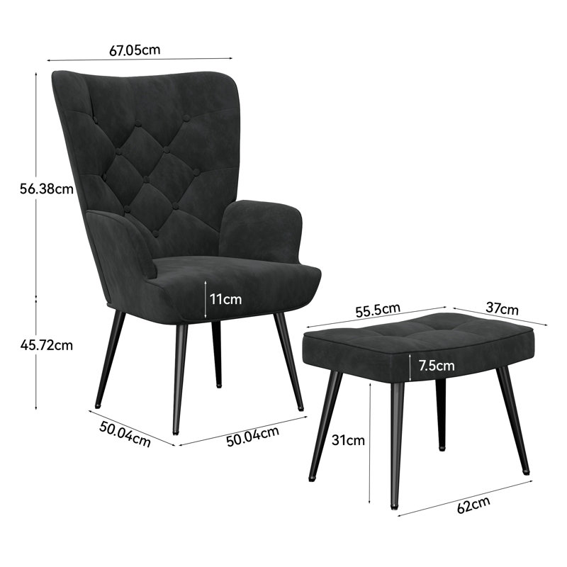 Velvet Lounge Chair, Black, Black