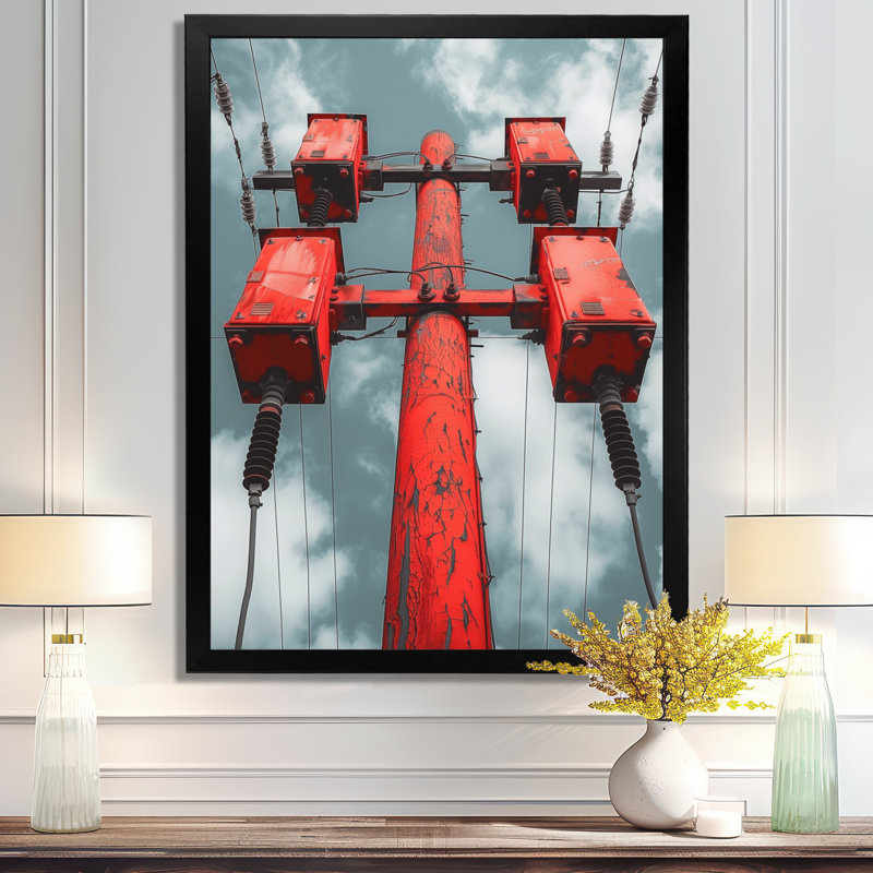Red Black Urban Electric Power Lines I - impression d'art mural lignes électriques, H 20 po x l 12 po x P 1 po