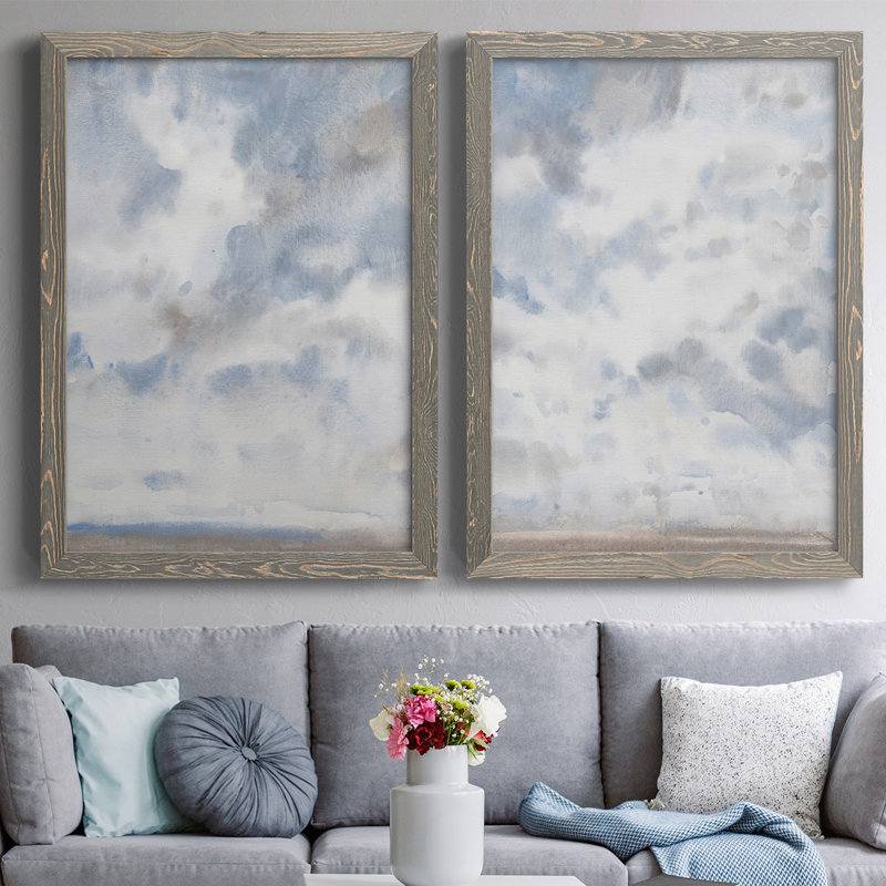 Toile encadrée bleu ciel de qualité supérieure - prête à être suspendue, H 27,5 po x l 75 po x P 1,5 po, Gris