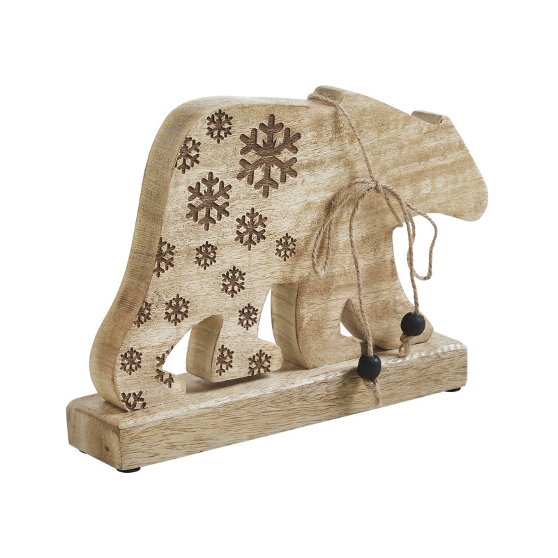 Ourson en bois naturel, H 7 po x l 10 po x P 2 po