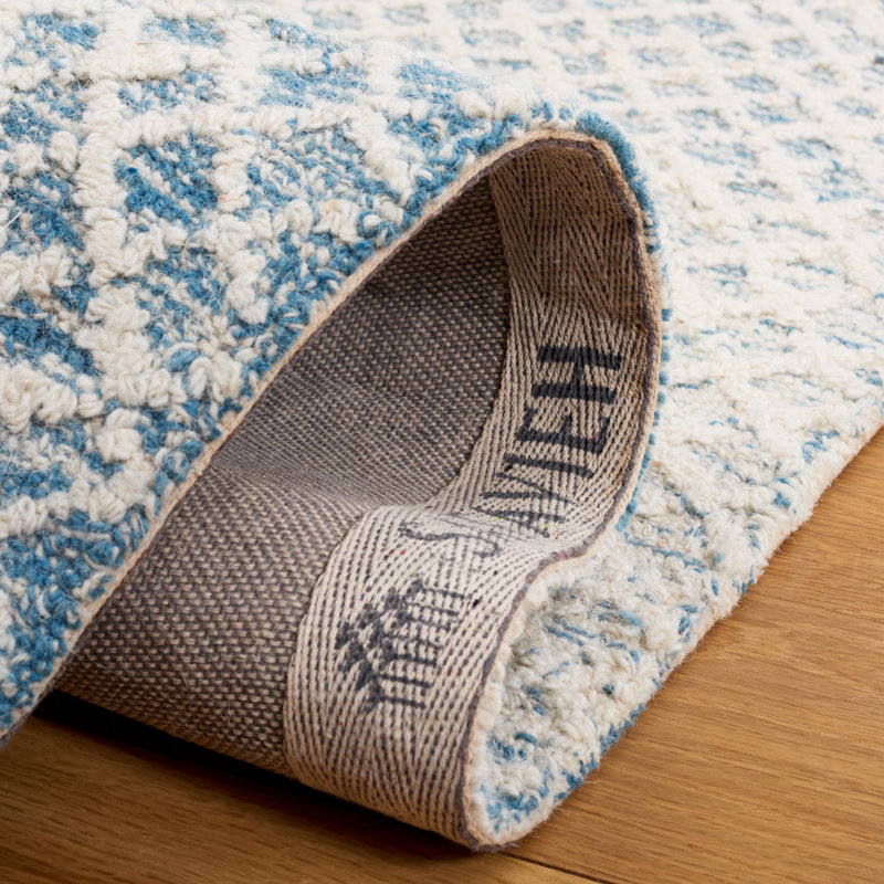 Micro-Loop Hand Tufted Wool And Cotton Geometric Rug, Square 5'