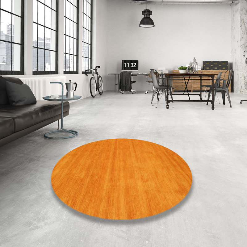 Tapis de zone orange contemporaine, Rond 8 pi