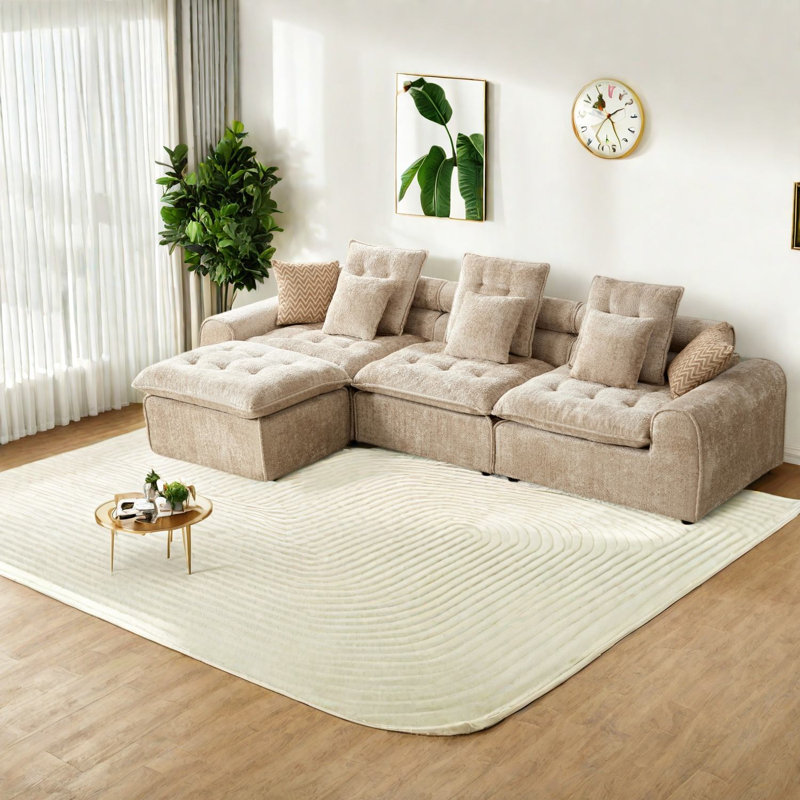 Grand canapé sectionnel, canapé moderne en forme de L en boucle camel pour la maison et la famille, Tanné