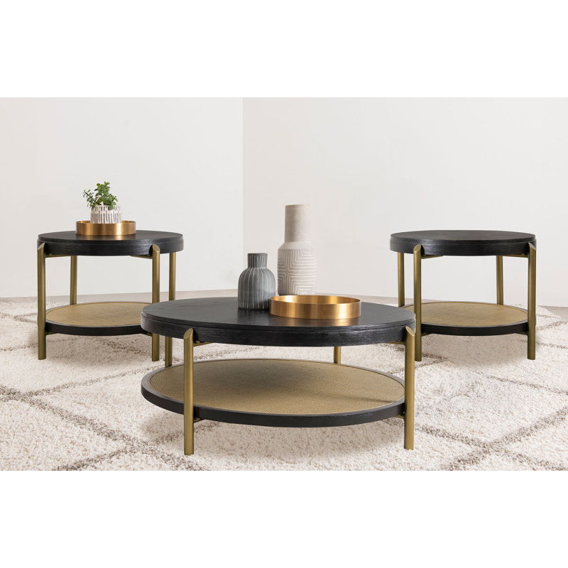 Ensemble de tables basses et de tables rondes 3 pièces Cirilla, Noir, 3 pièces: table basse, 2 tables de bout