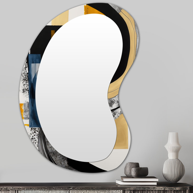 Glam doré et noir Expression I - Art abstrait en métal - Miroir mural moderne asymétrique, 31 po x 22 po