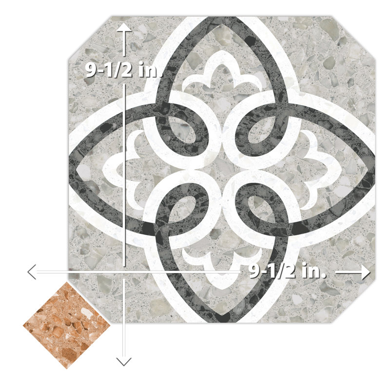 Riviera Octagon Garde Gris W/Taco 7-7/8 In. X 7-7/8 In. Porcelain Floor And Wall Tile, Gray/Orange