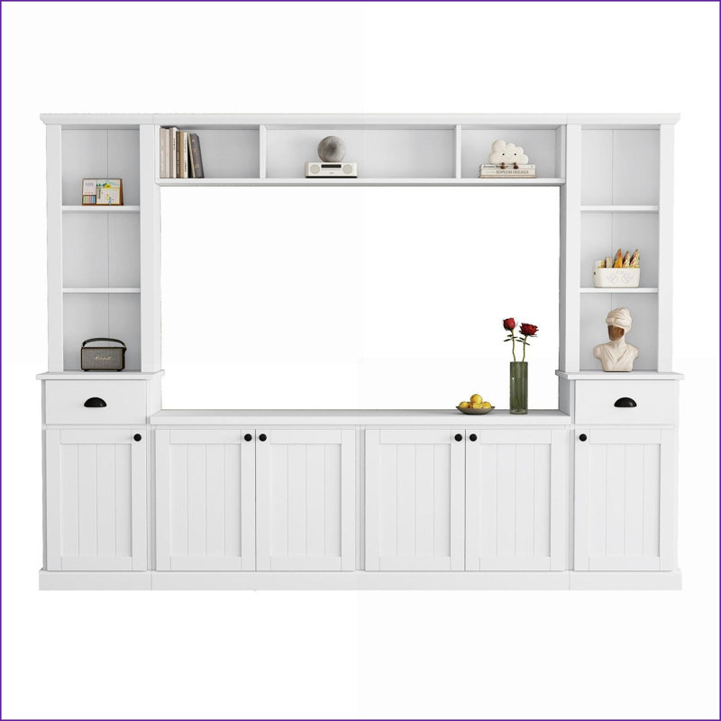 Ensemble de meuble télé avec tablettes réglables, meuble télé jusqu'à 75 po | Blanc | Panneau de particules, Blanc