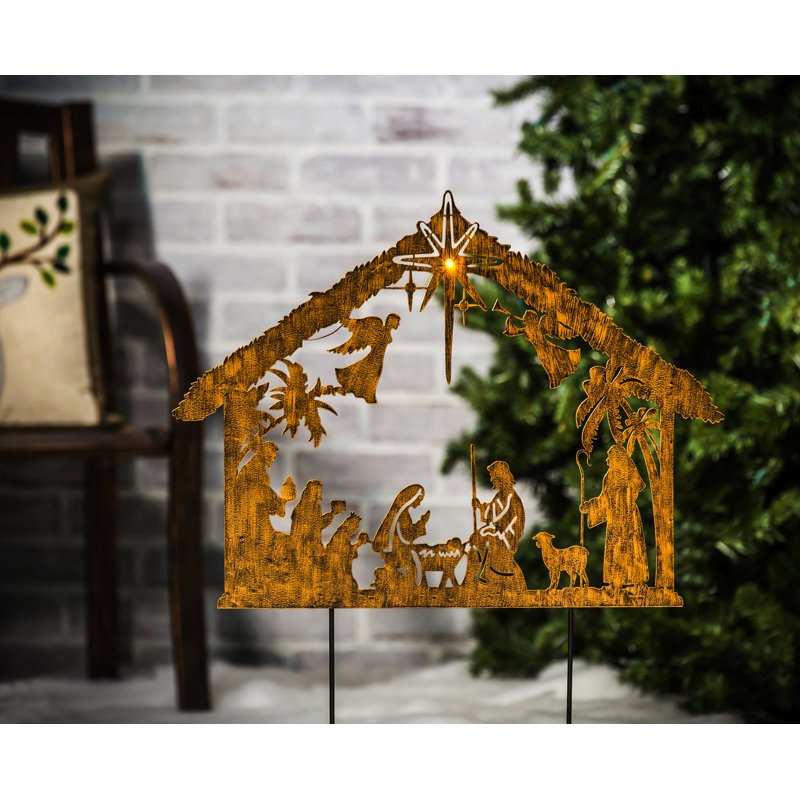 Illuminated Nativity Solar Metal Garden Stake