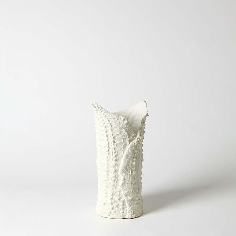 Crocodile Vase-Matte White-Lg, 14.5" H x 8" W x 6" D