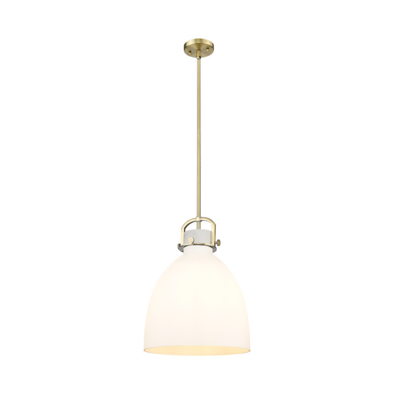 Luminaire suspendu 1 lumière Badillo, Laiton brossé, H 18,25 po x l 14 po x P 14 po, Blanc mat