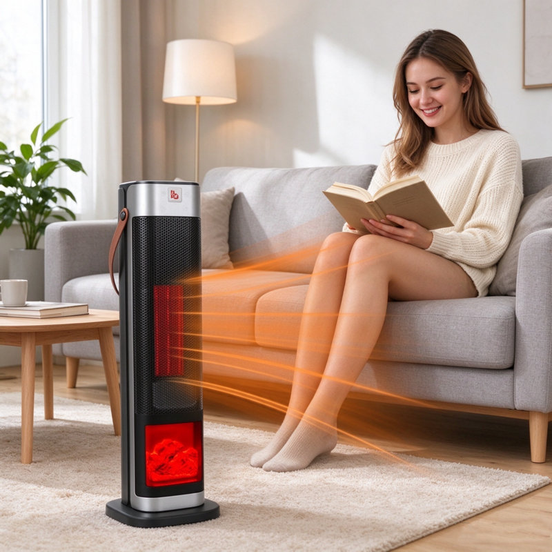 Space Heater 1500W Oscillating Ceramic Tower, Portable Electric Heater with 3D Flame Effect & Remote Control, 12H Timer & Overheat Protection for Large Room, Bedroom & Office