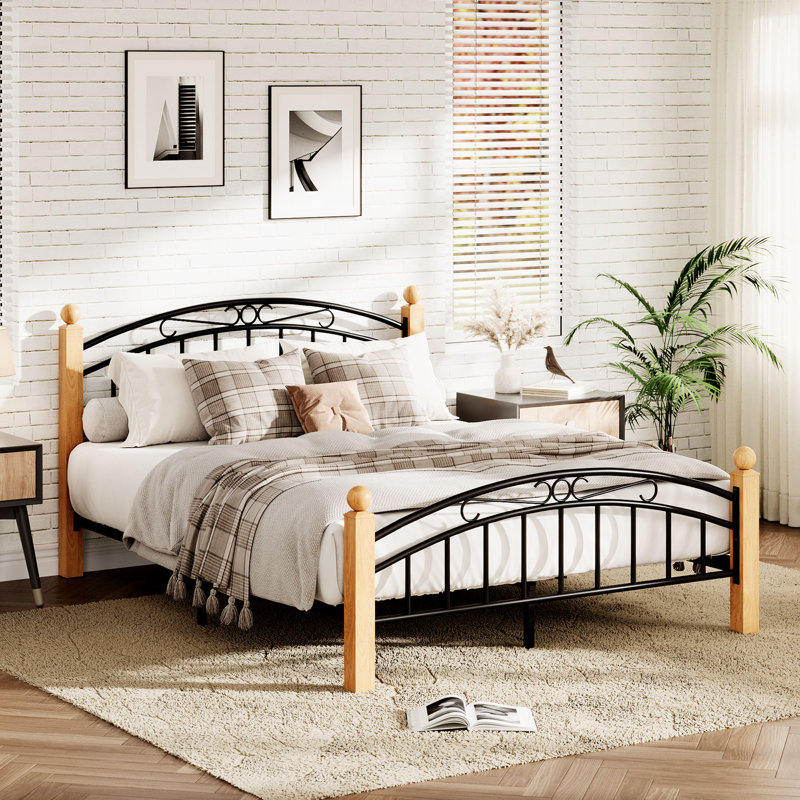 Queen Size Bed Frame with Headboard Queen Platform Bed Frame Wooden Slat Support No Box Spring Needed Underbed Storage Space