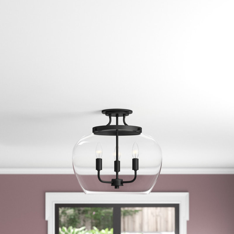 Jocelyn Glass Semi Flush Mount, Matte Black
