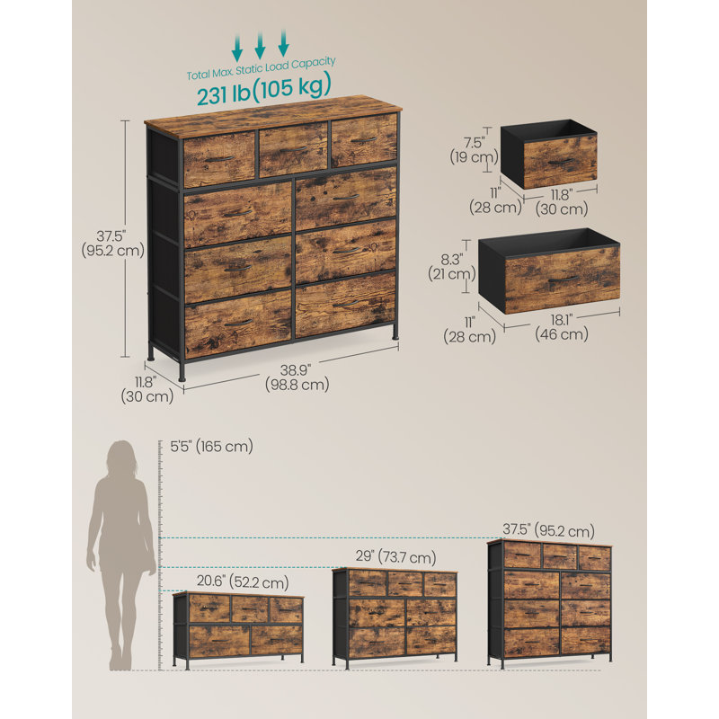 98.8cm W 9 - Drawer Chest of Drawers