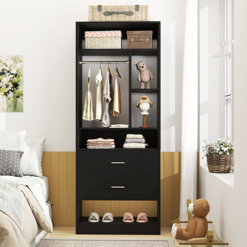 Freestanding Small 24" Closet System With 2 Wood Drawers, Black