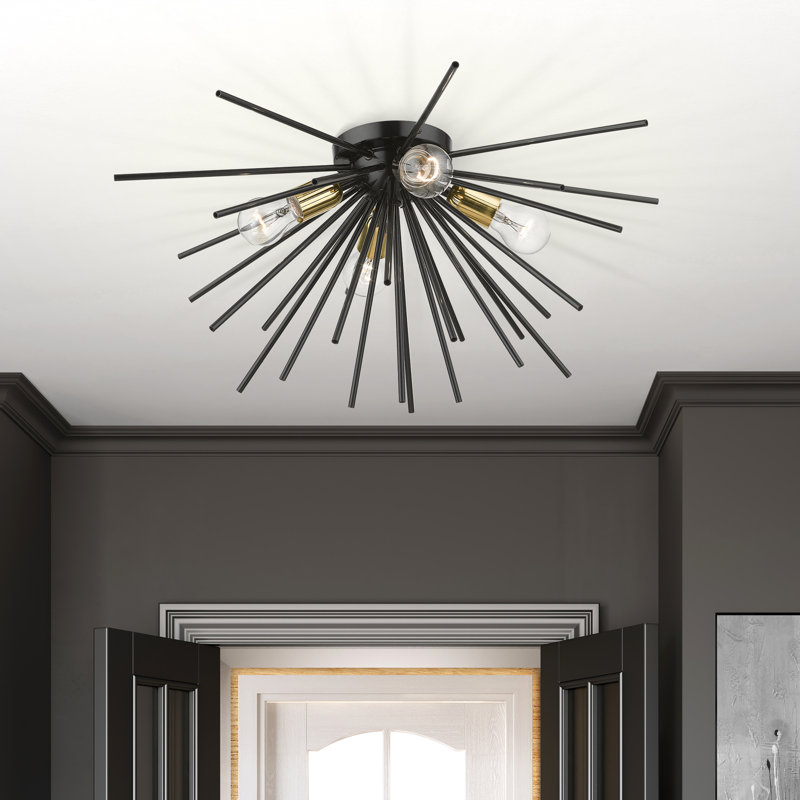 Plafonnier encastré 25 po 4 lumières Dicey, Noir brillant / laiton poli