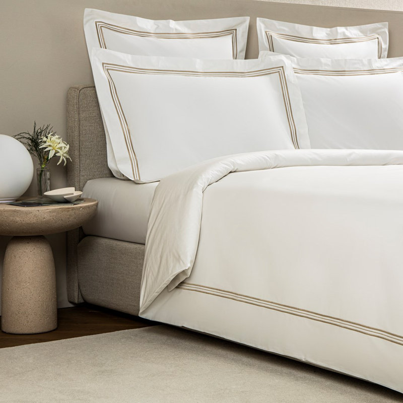 Triplo Bourdon Pillow Sham, Standard, White/Savage Beige