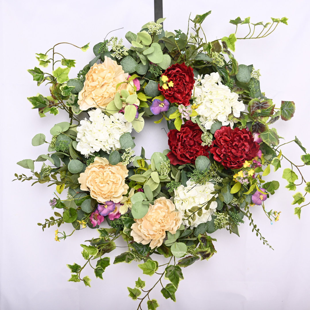 Handcrafted Faux 26'' Floral Wreath for Front Door Primrue