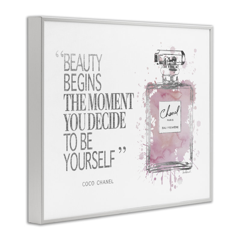 «Beauty Begins Fashion Perfume», art textuel, H 14 po x l 11 po, Blanc