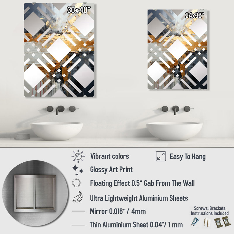 Genette - Grand miroir mural à formes abstraites modernes MIR137392, 32 po x 24 po