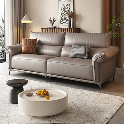 Gray Genuine Leather Modular Sofa cushion Loveseat