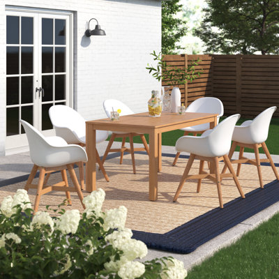 Anautica 6 - Person Eucalyptus Solid Wood Patio Dining Set Umbrella Hole Included Rectangular Table