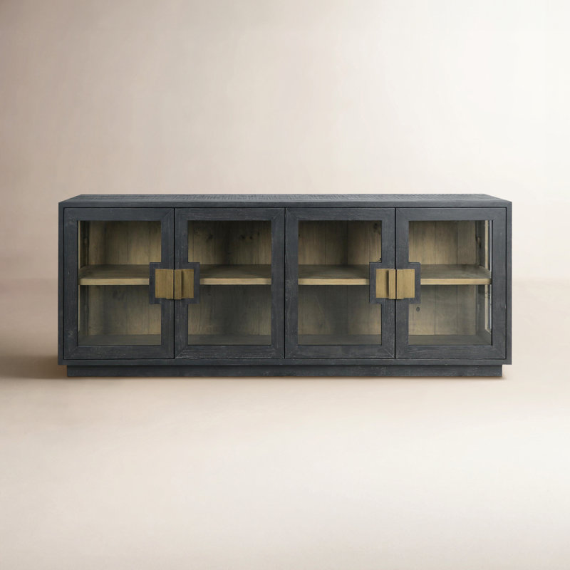Larson 90" Glass Reclaimed Pine Wood Sideboard, Black
