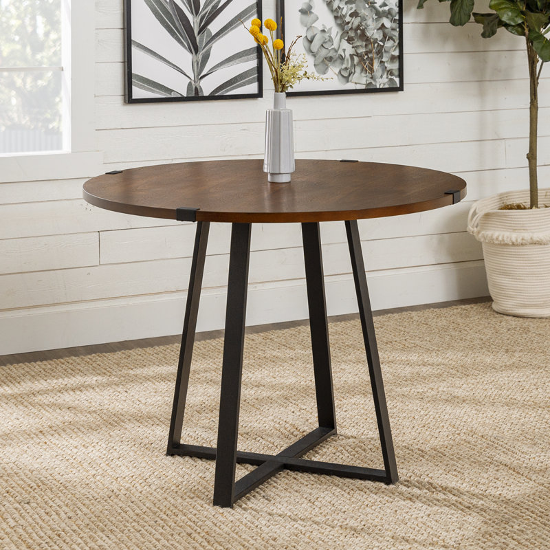 Agnes Round Metal Base Dining Table, Dark Walnut