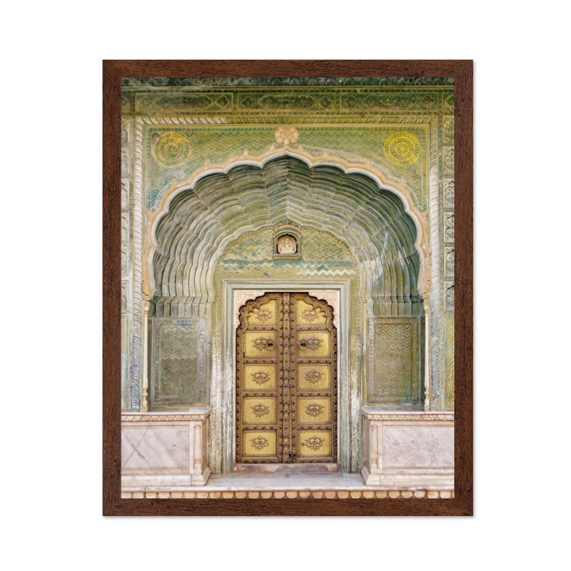 Jaipur Palace Door, 18"H x 24"W, Poster, Brown Framed