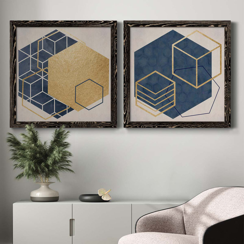 Geo I - impression de 2 pièces, Toile avec cadre noir, H 24 po x l 48 po x P 1 po