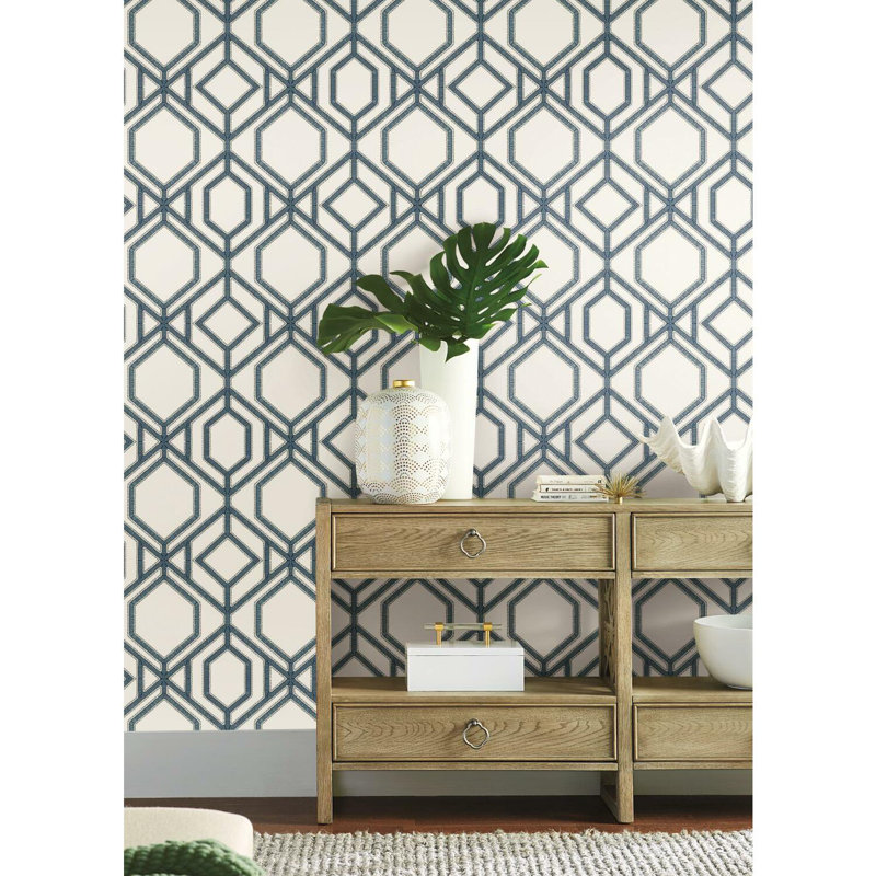 Papier peint treillis Sawgrass, Blanc / Bleu
