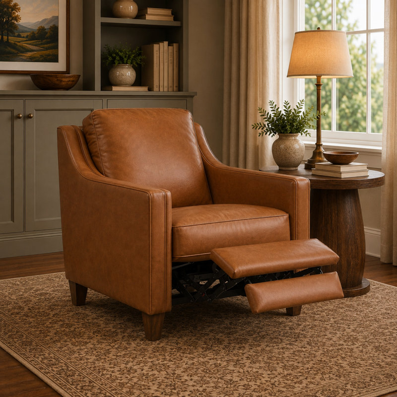 Fauteuil inclinable en cuir véritable Finnegan, Cuir véritable brun Finnegan