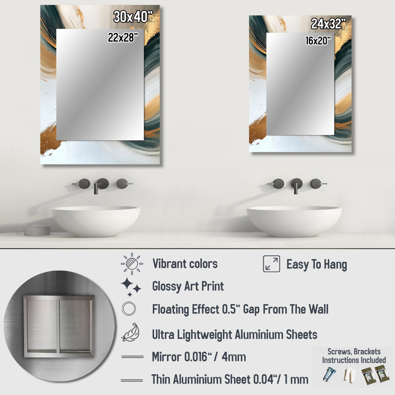Silent Melody Of Golden Hard Edge Ink I - Hard Edge Painting Decorative Wall Mirror, Gold Large Mirror, Printed Metal Art