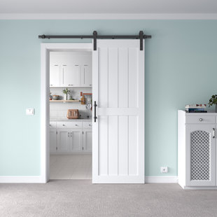 H-Frame MDF Covered With White PVC Surface Sliding Barn Door With Hardware Kit