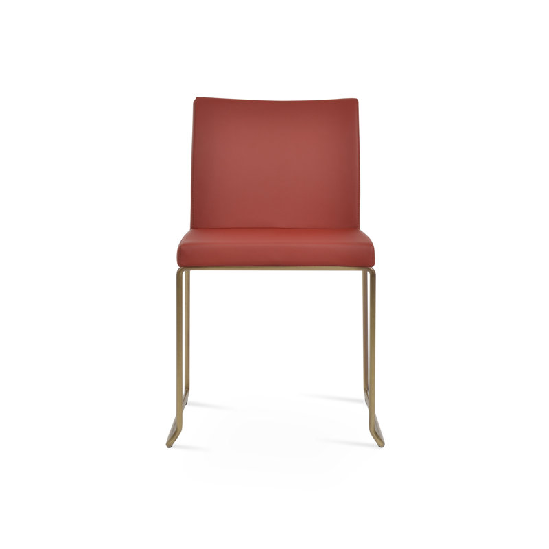 Chaise empilable Aria, Laiton, Cuirette gris pâle