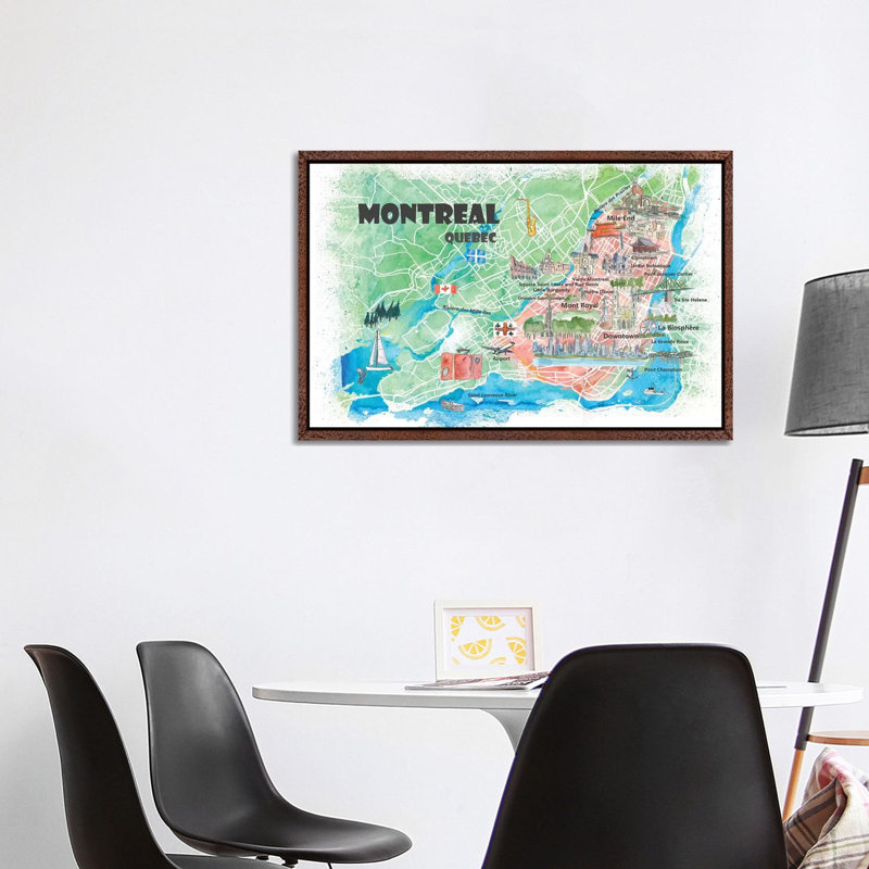 Montreal Quebec Canada Illustrated Map 1 Piece Painting on Canvas, 66.04cm H x 101.6cm W x 3.81cm D