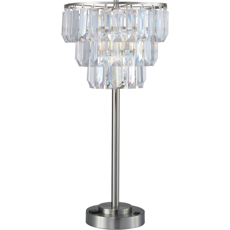 Lampe de table contemporaine 27,5 "à abat-jour en cristal, Clair