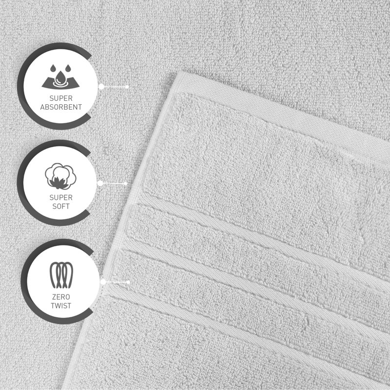Marguerite Rayon from Bamboo Cotton Blend Bath Towels (Set of 2), Silver, 2 Bath Towel
