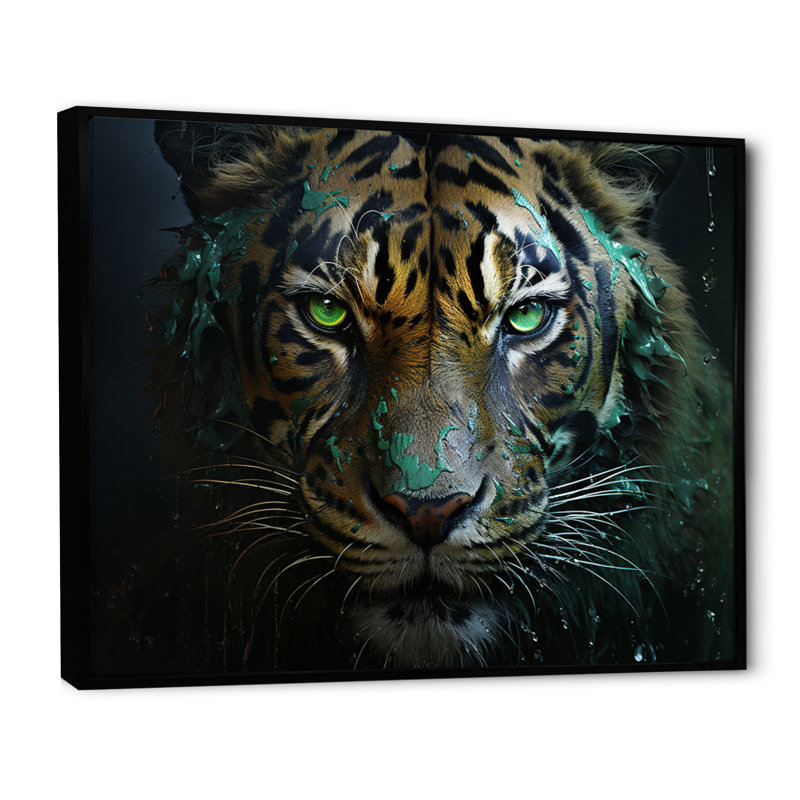 Black White Panther Eyes Of The Night - Animals Wall Art Living Room, H 34 po x l 44 po x P 1,5 po, Cadre flottant noir