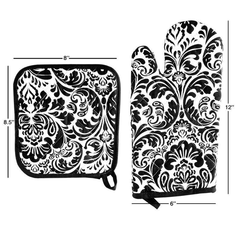 Ensemble de 2 pièces de cuisinier poignée et four à somptueux home damassé, Noir
