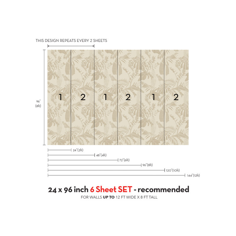 Murale feuilles de la jungle de Pékin L 9 pi x l 24 po, L 9 pi x l 24 po, Beige
