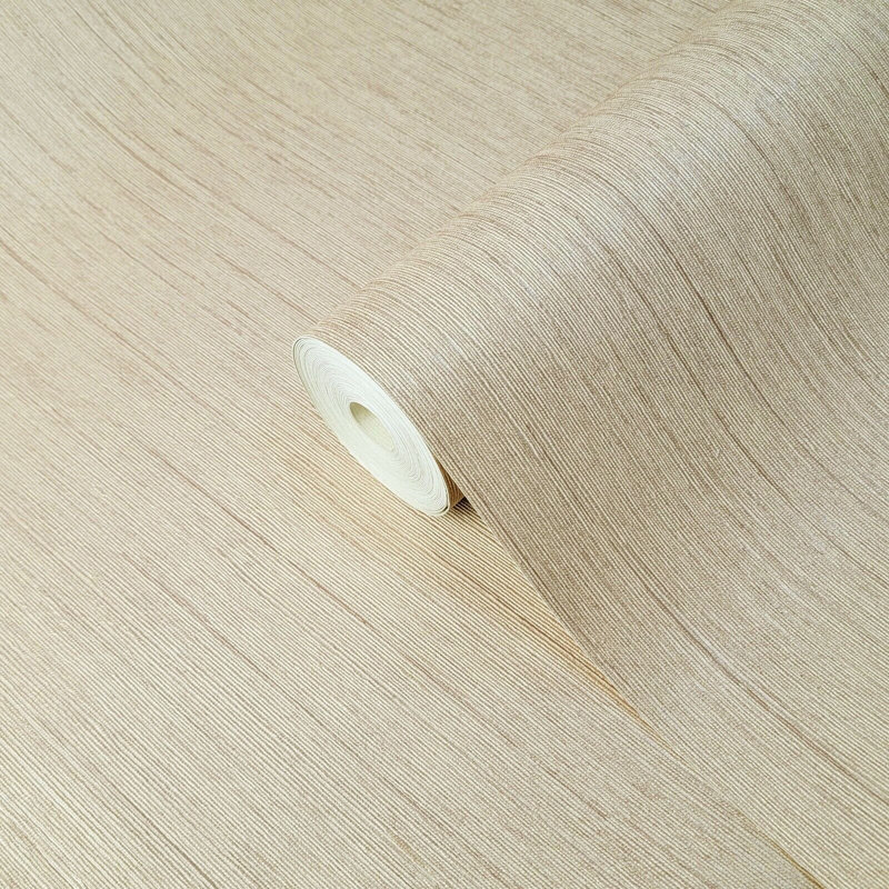 Papier peint uni avec lignes verticales, Rose / beige