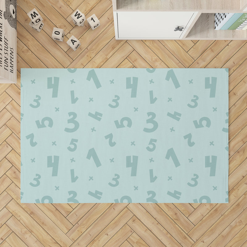 Number Match Kids Play Mat, Light Blue/Blue/Ivory, Rectangle 3' x 5'
