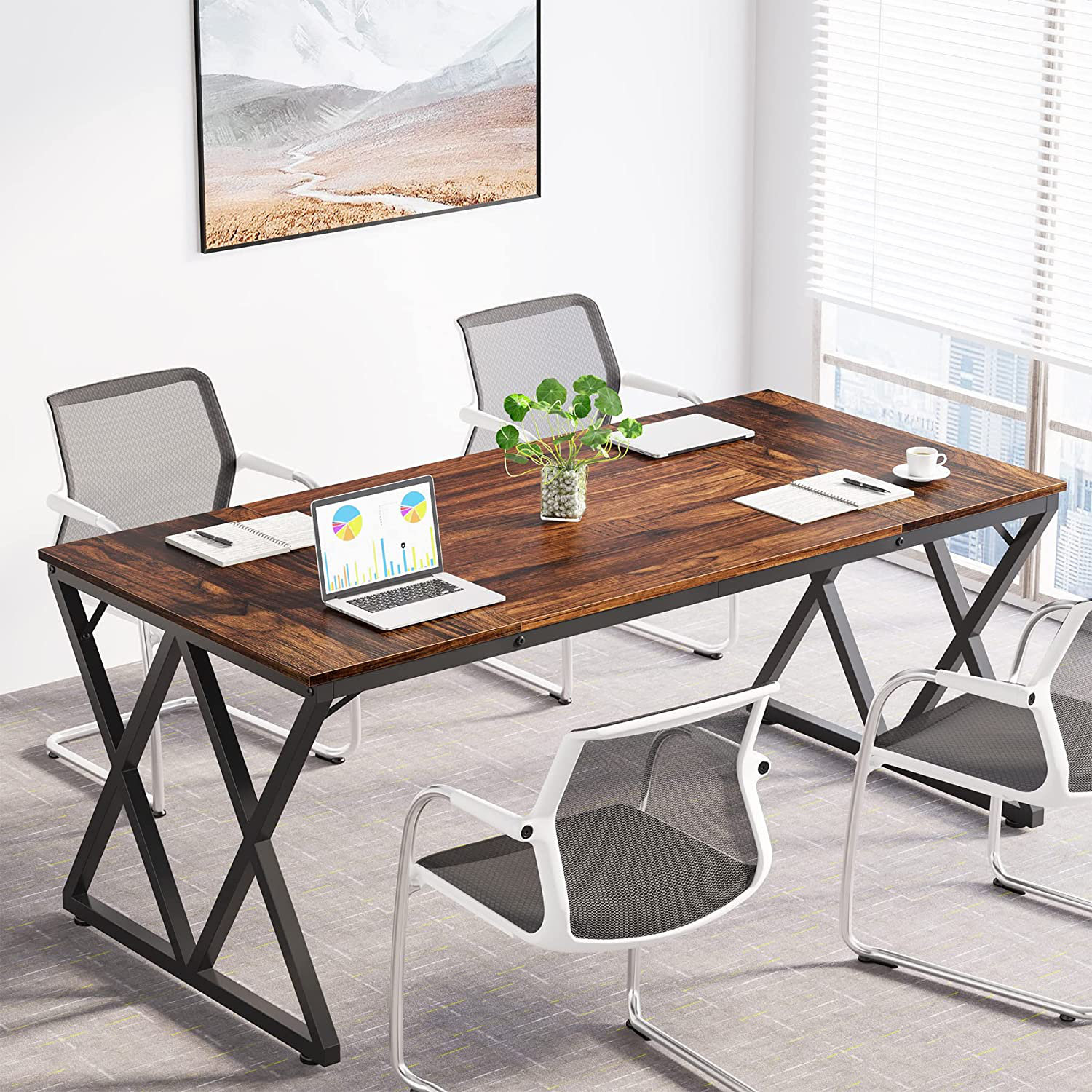 Inbox Zero KieraMay Brown/Black Rectangular Conference Table & Reviews